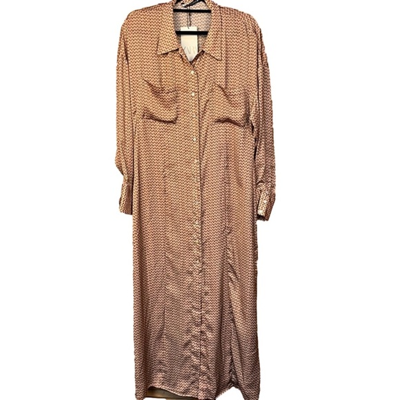 Zara Long Sleeve Pink and Black Floral Button Down Long Shirt dress size XL NWT - Picture 2 of 16